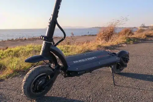 dualtron eagle pro electric scooter lower half in sunset
