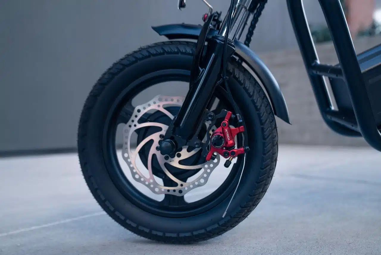 emove roadrunner highlighting front wheel disk brakes