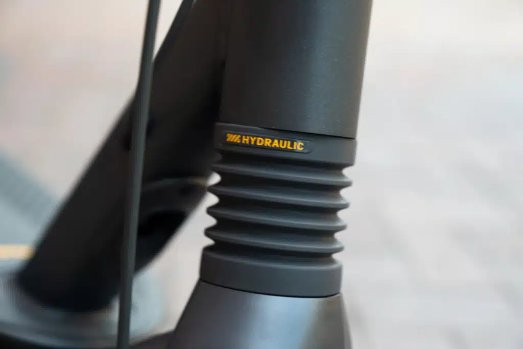 Segway Max G2 Review 2 Close-up of the Segway Ninebot Max G2 front suspension