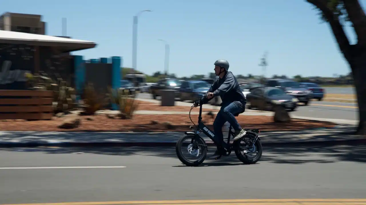 Gotrax F2 E-bike riding on freeway