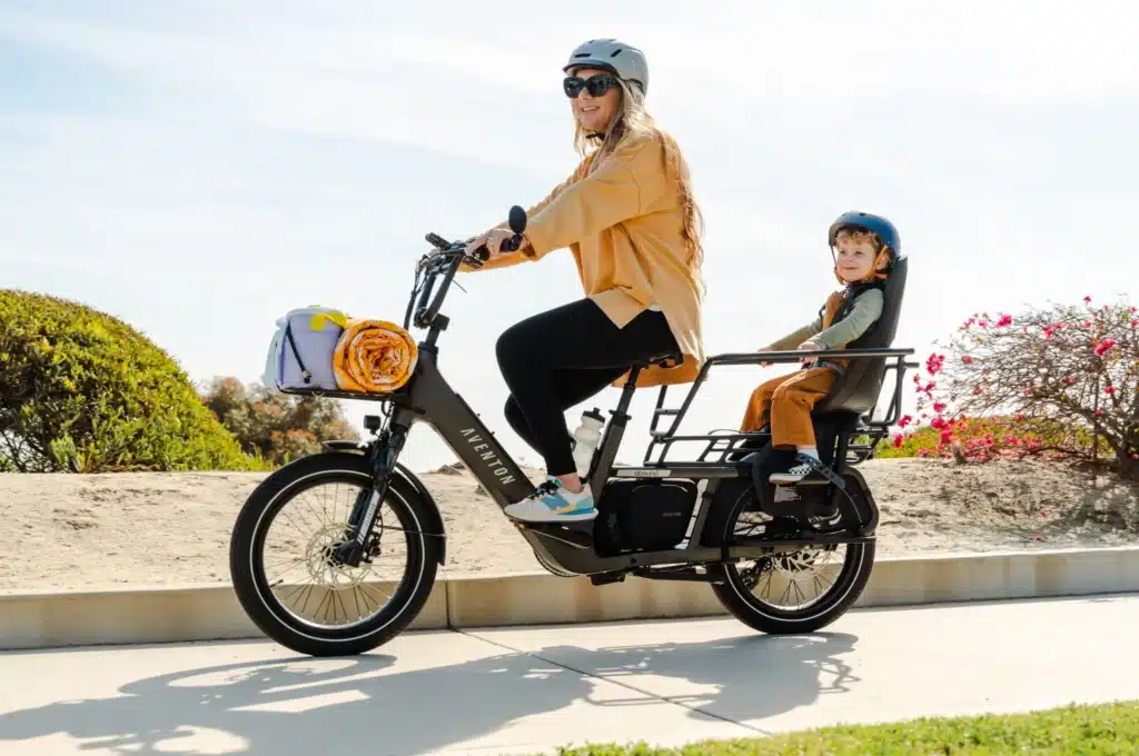 Best Electric Bikes for Parents (2026) 8 Aventon Abound LR family electric cargo bike with GPS security