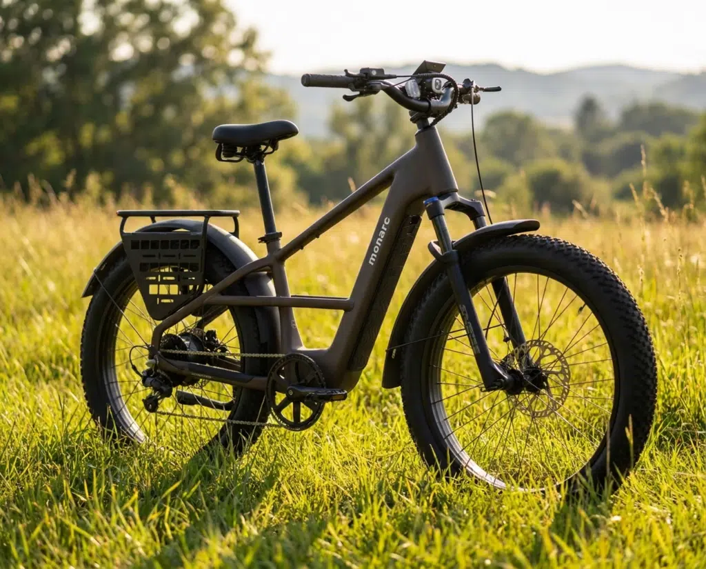 Lectric's New Monarc Marker Packs a Massive 30Ah Dual-Battery System 2 Monarc Marker eBike parked on a grassy field