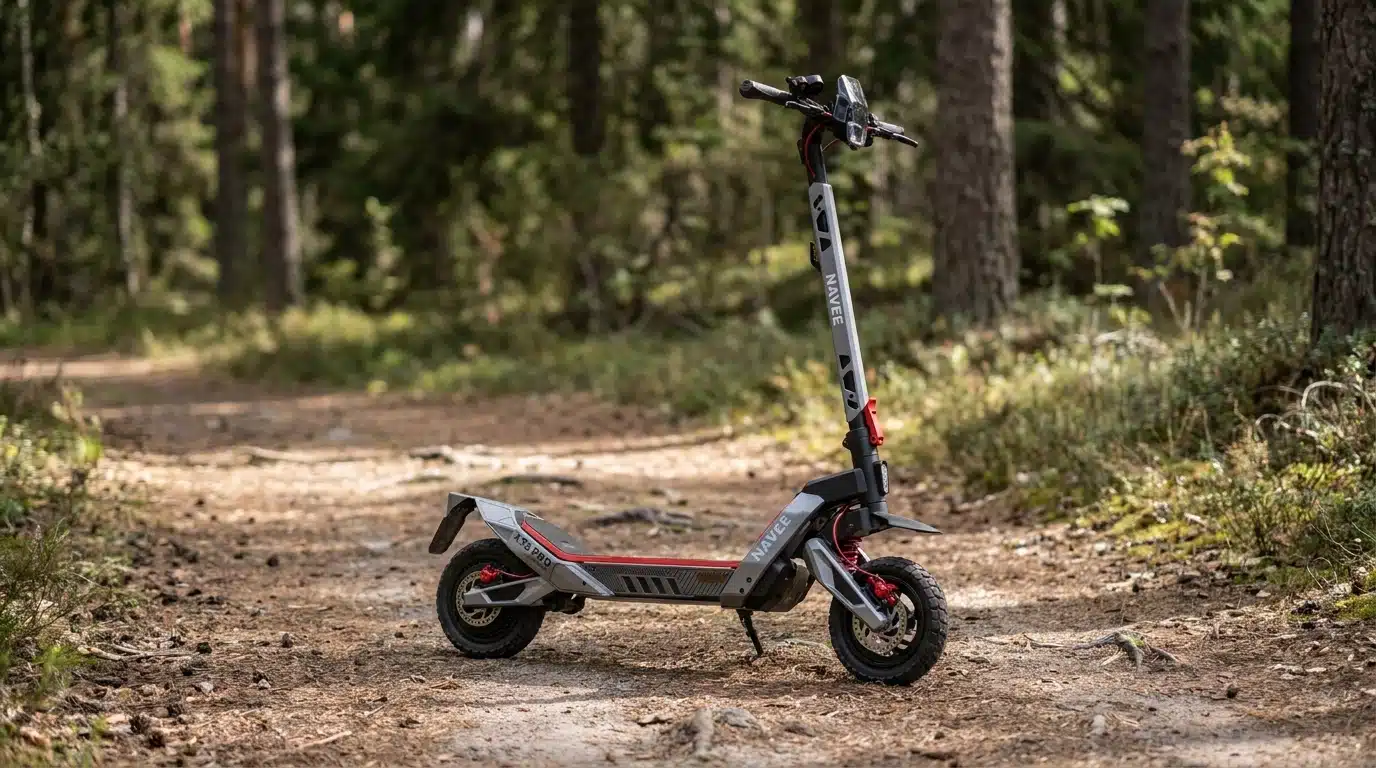 Navee XT5 Pro all-terrain electric scooter on a dirt trail
