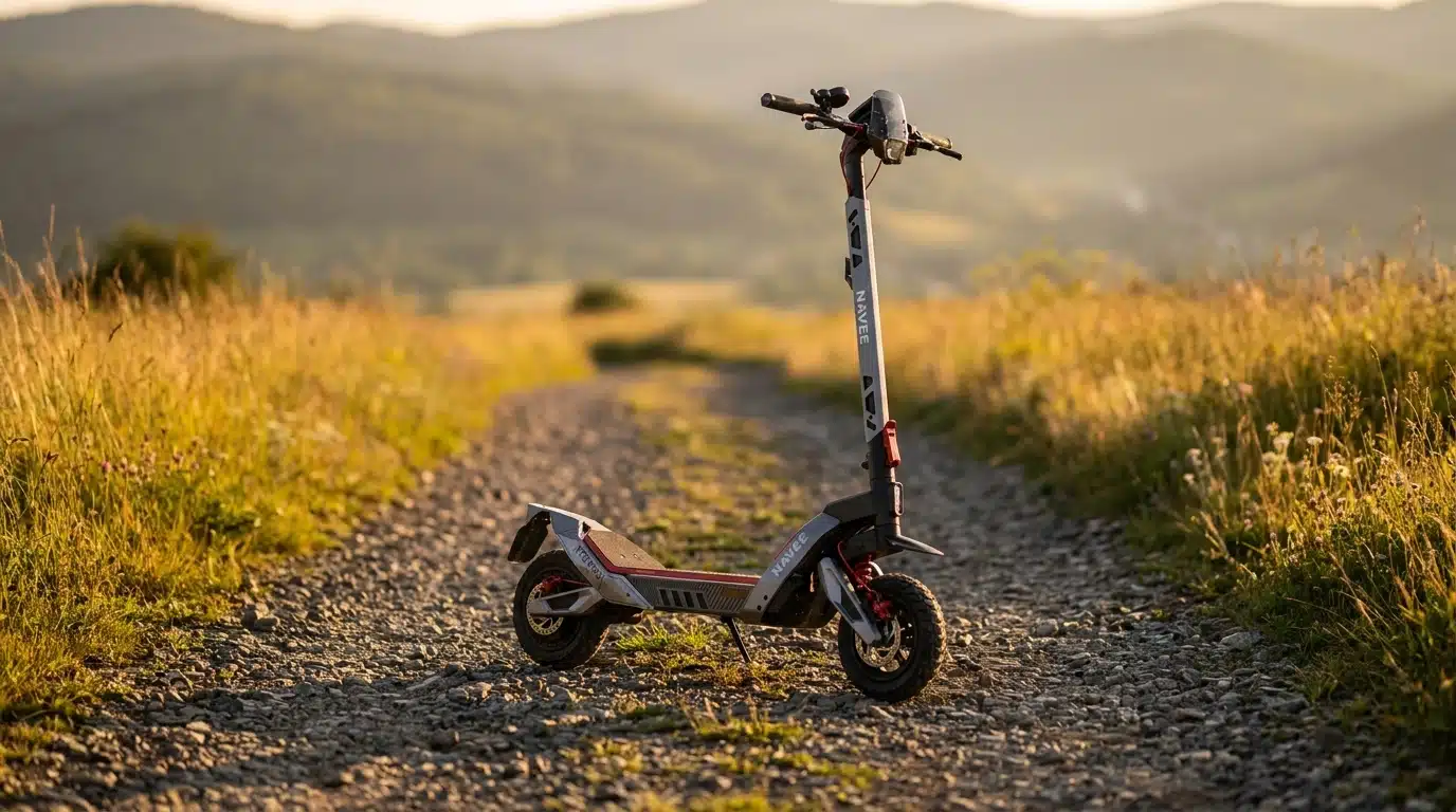 Navee XT5 Pro First Look 2 Navee XT5 Pro rear motor and 12-inch off-road tire detail