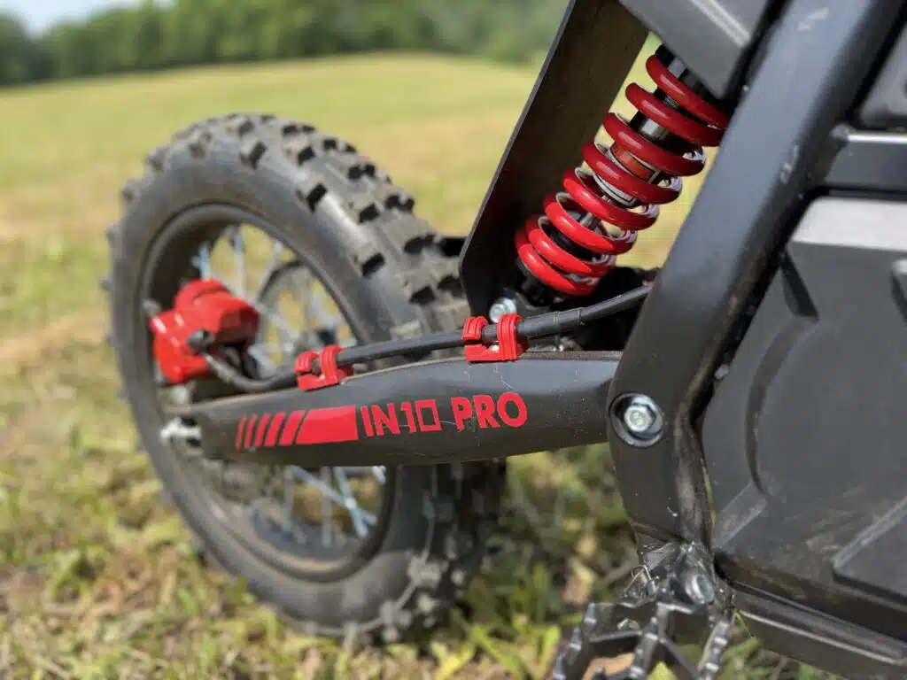 Yozma IN10 Pro Review: Is This $2,000 E-Dirt Bike a Real Sur Ron Killer? 5 Close-up of the Yozma IN10 Pro rear coil shock