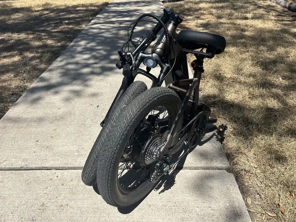 Ride1UP Portola 02 Review: One of Our Favorite Folding eBikes Just Got Better 3 Ride1UP Portola 02 folded down at the stem and downtube hinges