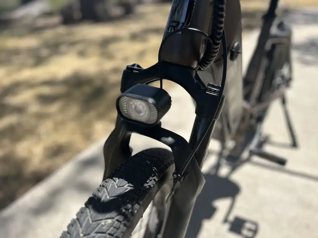 Ride1UP Portola 02 Review: One of Our Favorite Folding eBikes Just Got Better 6 Ride1UP Portola 02 100 lux integrated LED headlight and 100mm suspension fork