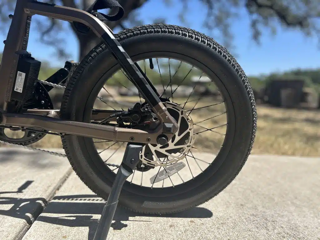 Ride1UP Portola 02 Review: One of Our Favorite Folding eBikes Just Got Better 2 Ride1UP Portola 02 rear wheel and 750W AKM geared hub motor