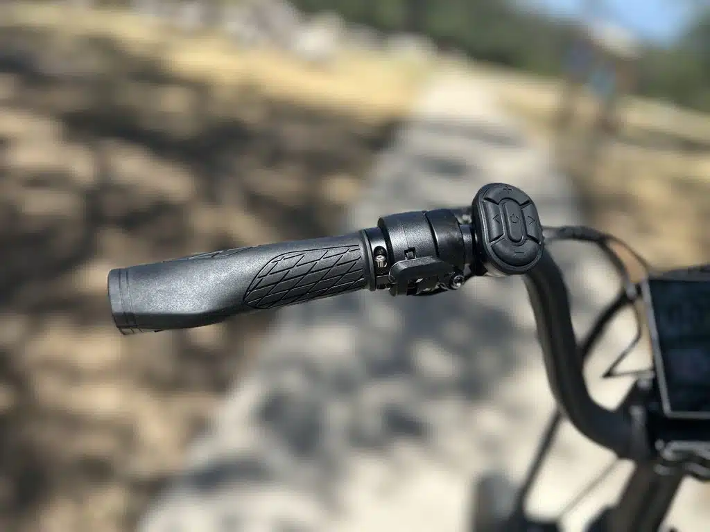 Ride1UP Portola 02 Review: One of Our Favorite Folding eBikes Just Got Better 4 Ride1UP Portola 02 left-hand thumb throttle and handlebar controls